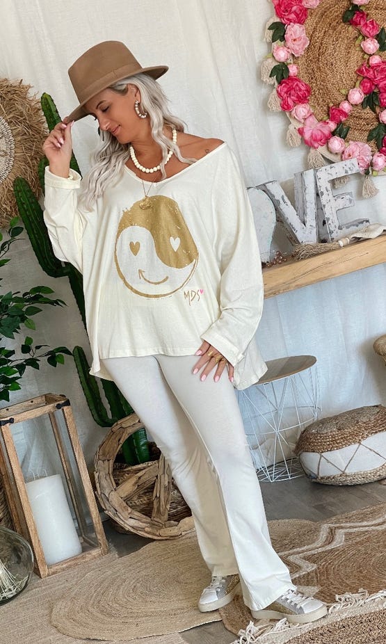 T-Shirt Luciano Oversize Vanille Yinyang Smile