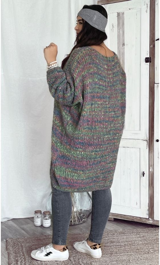 Petite Robe Pull Mady Oversize Gris Maille Multicolor